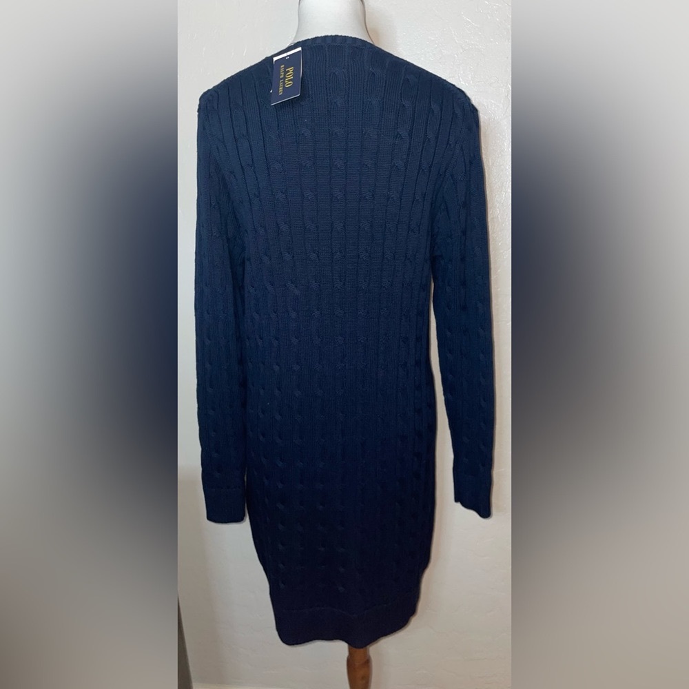 New! Polo Ralph Lauren Cable Knit Crewneck Sweater Dress in Navy Size Large🤍🐎 - Picture 9 of 12
